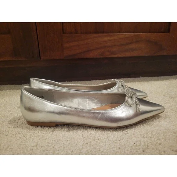New Abound Gorgi Bow Flats Slip On Shoes Women's Silver Crystal Bow Size US 8 - Picture 3 of 10